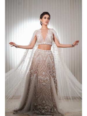 Mehul Gupta -White cut dana bead embroidered lehenga - Image 3