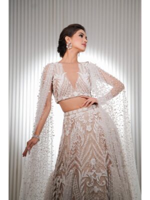 Mehul Gupta -White cut dana bead embroidered lehenga - Image 2
