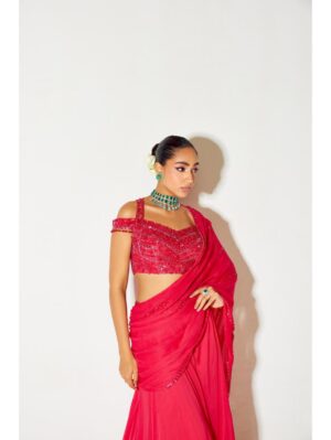 Sanya Gulati - HOT PINK TONAL SAREE - Image 2