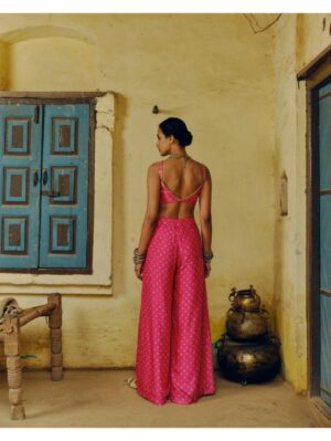 Drishti & Zahabia-RANI PINK CROP TOP WITH BOX PLEAT PALAZO PANTS - Image 3