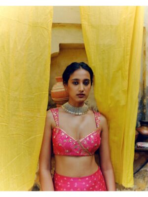 Drishti & Zahabia-RANI PINK CROP TOP WITH BOX PLEAT PALAZO PANTS - Image 5