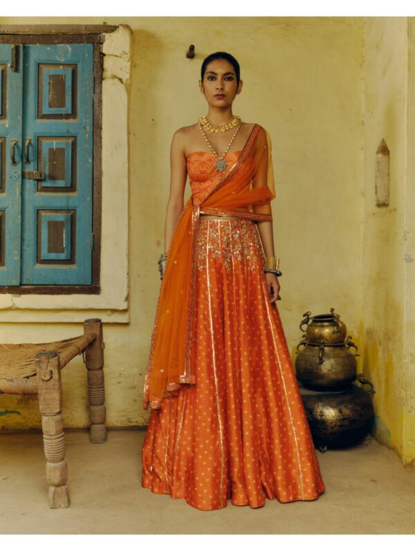 Drishti & Zahabia- RUST LEHENGA SET