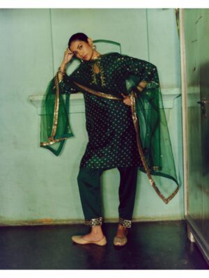 Drishti & Zahabia - EMERALD GREEN KURTA SET - Image 4