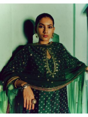 Drishti & Zahabia - EMERALD GREEN KURTA SET - Image 5