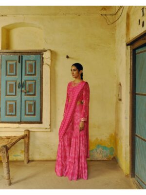 Drishti & Zahabia- RANI PINK SHARARA SAREE - Image 4