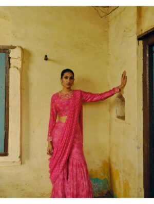 Drishti & Zahabia- RANI PINK SHARARA SAREE - Image 3