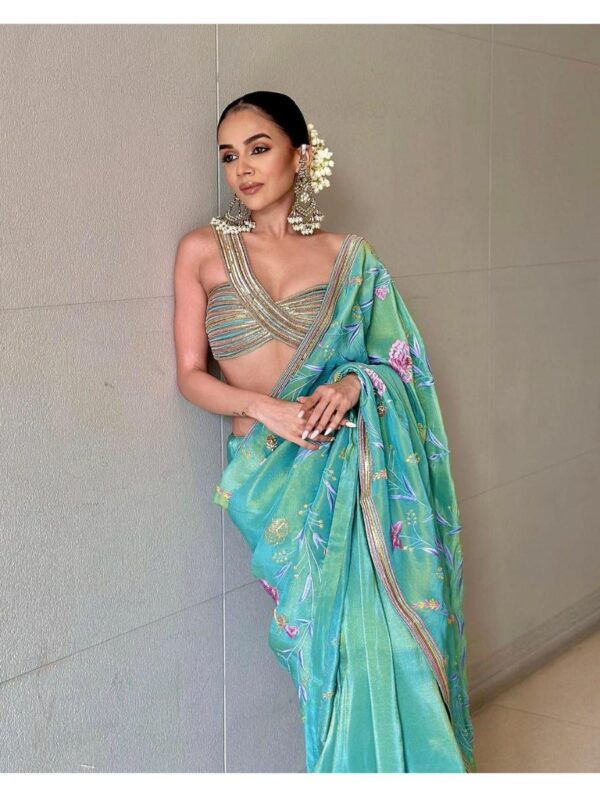 Aastha Sood - Aqua silk tissue saree