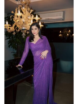 Awigna - Amethyst sparkle symphony saree set - Image 4