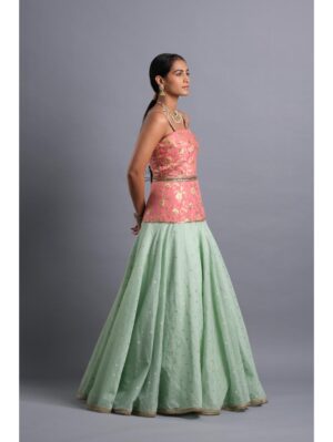 Aastha Sood - Rose pink brocade draped elongated bodice - Image 3