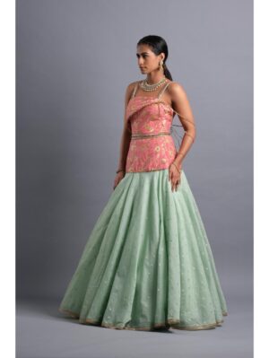 Aastha Sood - Rose pink brocade draped elongated bodice - Image 5