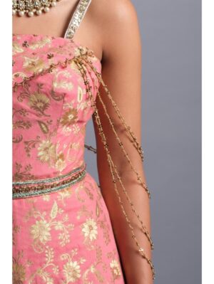 Aastha Sood - Rose pink brocade draped elongated bodice - Image 6