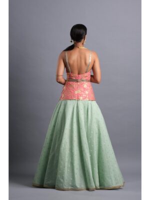 Aastha Sood - Rose pink brocade draped elongated bodice - Image 9
