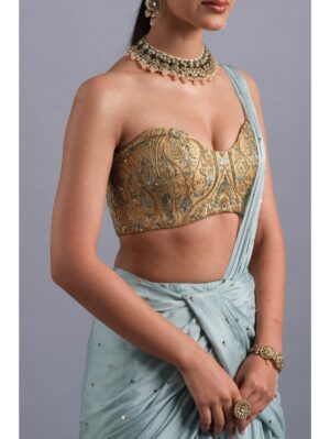 Aastha Sood - Sky blue chiffon flared lehenga sari - Image 3