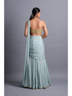 Aastha Sood - Sky blue chiffon flared lehenga sari - Image 4