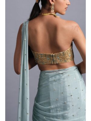 Aastha Sood - Sky blue chiffon flared lehenga sari - Image 5