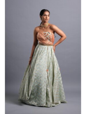 Aastha Sood - Sky blue chiffon flared lehenga sari - Image 6