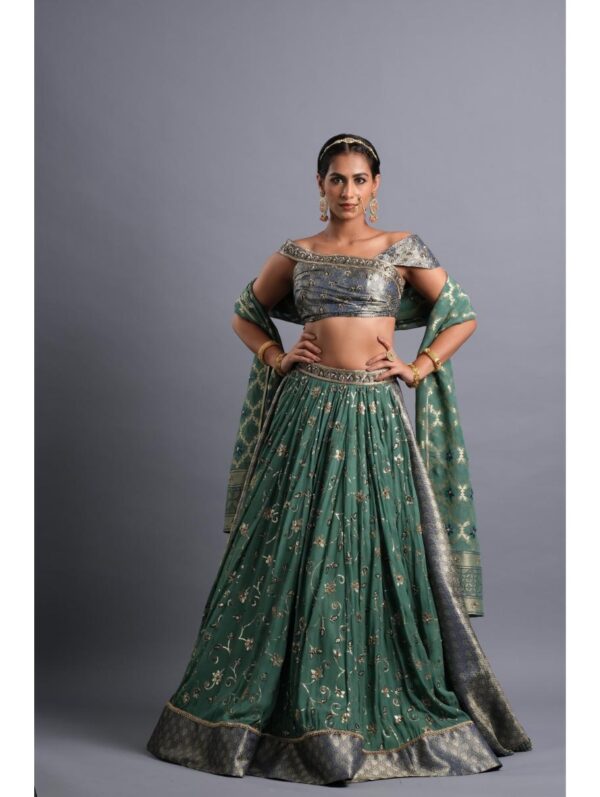 Aastha Sood - Draped hand embroidered midnight blue brocade blouse