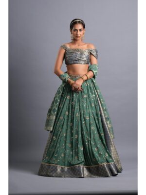 Aastha Sood - Draped hand embroidered midnight blue brocade blouse - Image 3