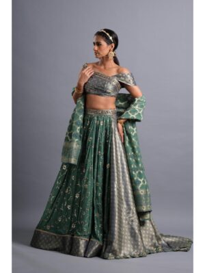 Aastha Sood - Draped hand embroidered midnight blue brocade blouse - Image 4