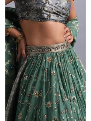 Aastha Sood - Draped hand embroidered midnight blue brocade blouse - Image 5