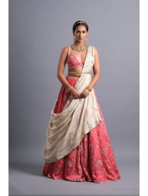 Aastha Sood - Bubblegum pink georgette Zardozi lehenga - Image 3