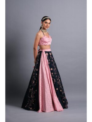Aastha Sood - Midnight blue embroidered organza lehenga - Image 3