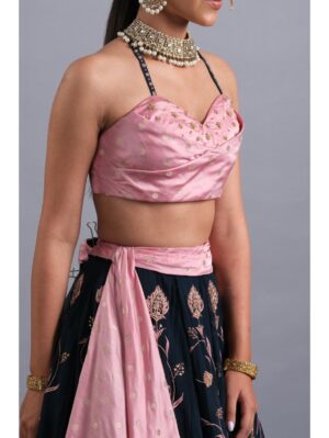 Aastha Sood - Midnight blue embroidered organza lehenga - Image 5