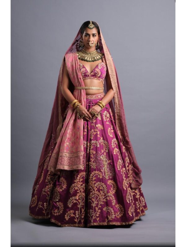 Aastha Sood - Dark carnation pink silk lehenga
