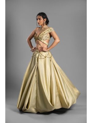 Aastha Sood - Lime green brocade lehenga - Image 3
