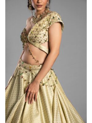 Aastha Sood - Lime green brocade lehenga - Image 4