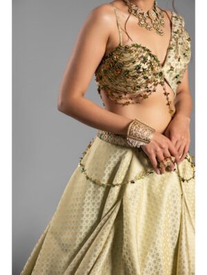 Aastha Sood - Lime green brocade lehenga - Image 5