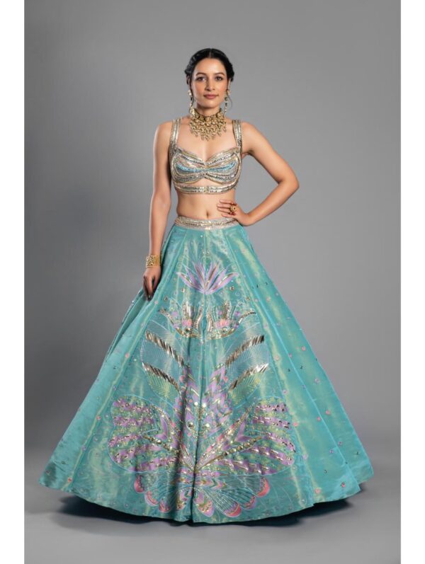 Aastha Sood - Aqua silk tissue lehenga