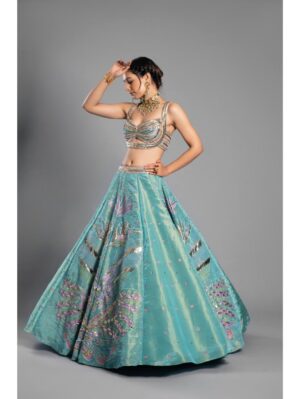 Aastha Sood - Aqua silk tissue lehenga - Image 2
