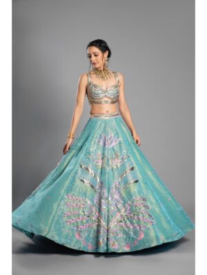 Aastha Sood - Aqua silk tissue lehenga - Image 3