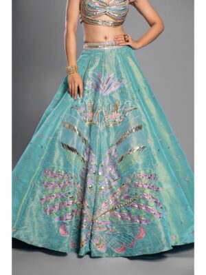 Aastha Sood - Aqua silk tissue lehenga - Image 4