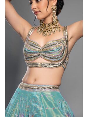 Aastha Sood - Aqua silk tissue lehenga - Image 5