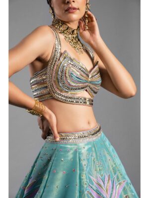 Aastha Sood - Aqua silk tissue lehenga - Image 7