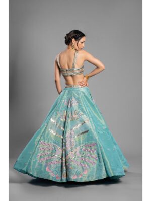 Aastha Sood - Aqua silk tissue lehenga - Image 8