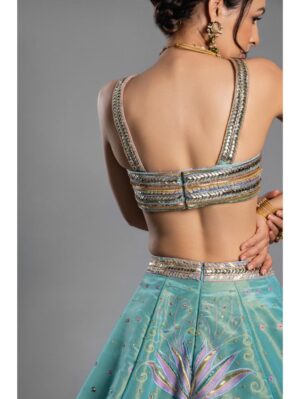 Aastha Sood - Aqua silk tissue lehenga - Image 9