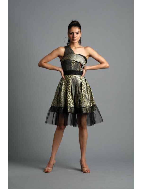 Aastha Sood - Steal grey geometric brocade dress