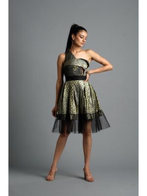 Aastha Sood - Steal grey geometric brocade dress - Image 2
