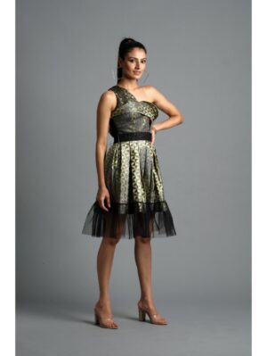 Aastha Sood - Steal grey geometric brocade dress - Image 3