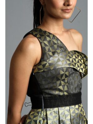 Aastha Sood - Steal grey geometric brocade dress - Image 4