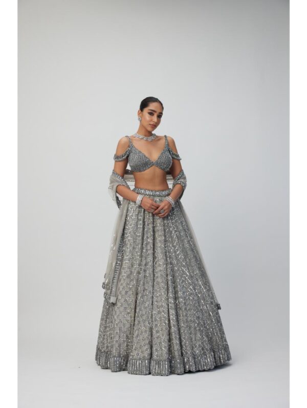 Vvani Vats - PERSIAN BLUE HAND EMBROIDERED SATIN SAREE SET