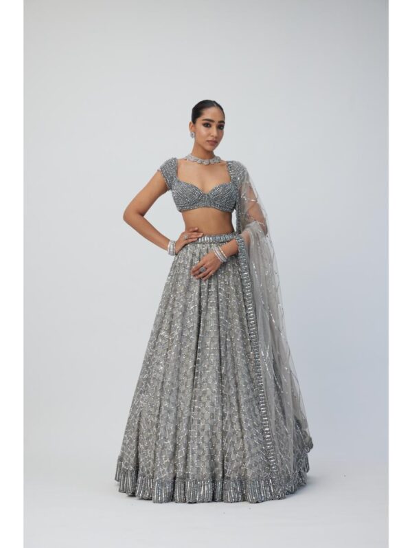 Vvani Vats - Crystal Grey Sequins Embroidered Lehenga Set