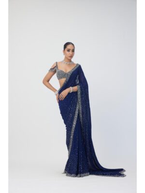 Vvani Vats - Deep Blue Sequins Embroidered Lehenga Set - Image 3