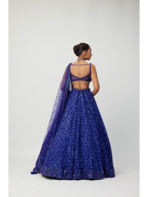 Vvani Vats - Cocktail Blue Sequins Embroidered Lehenga Set - Image 4