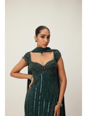 Vvani Vats - Dark Jade Green crystal Embellished Kurta Set - Image 4