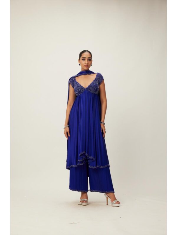 Vvani Vats - Cocktail Blue Crystal Beaded Kurta Set
