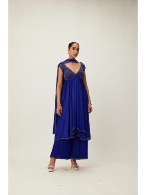 Vvani Vats - Cocktail Blue Crystal Beaded Kurta Set - Image 2